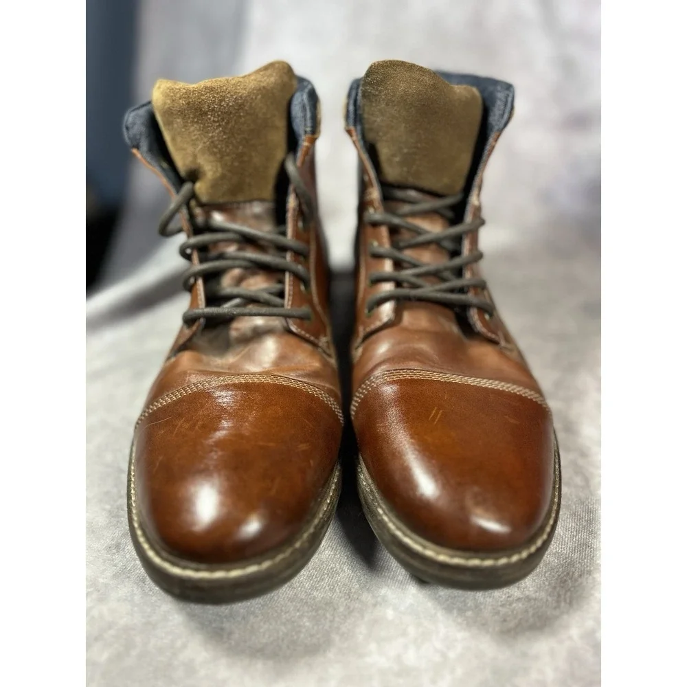 Franco Fortini Dillan Men's 11M Brown Leather Cap Toe Lace Up Ankle Boots